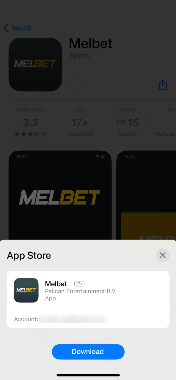 'Get' بٹن پر ٹیپ کر کے اپنے iPhone پر Melbet ایپ ڈاؤن لوڈ کریں۔